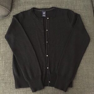 GAP Black Cardigan Sweater *Velvet Trim Rhinestone Buttons